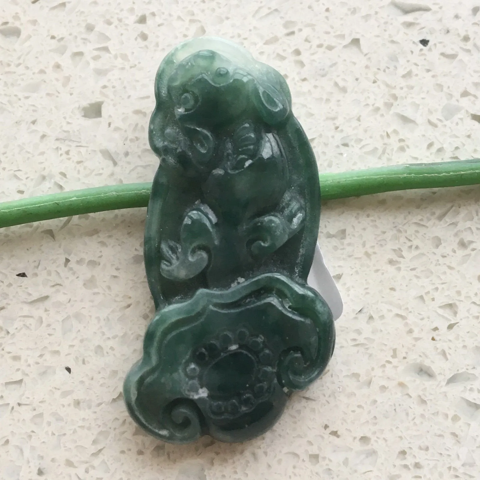 10% OFF- Certified Natural Oily Green Jadeite Emerald A*Jade HandCarved PiXiu Ruyi Pendant 貔貅 0129