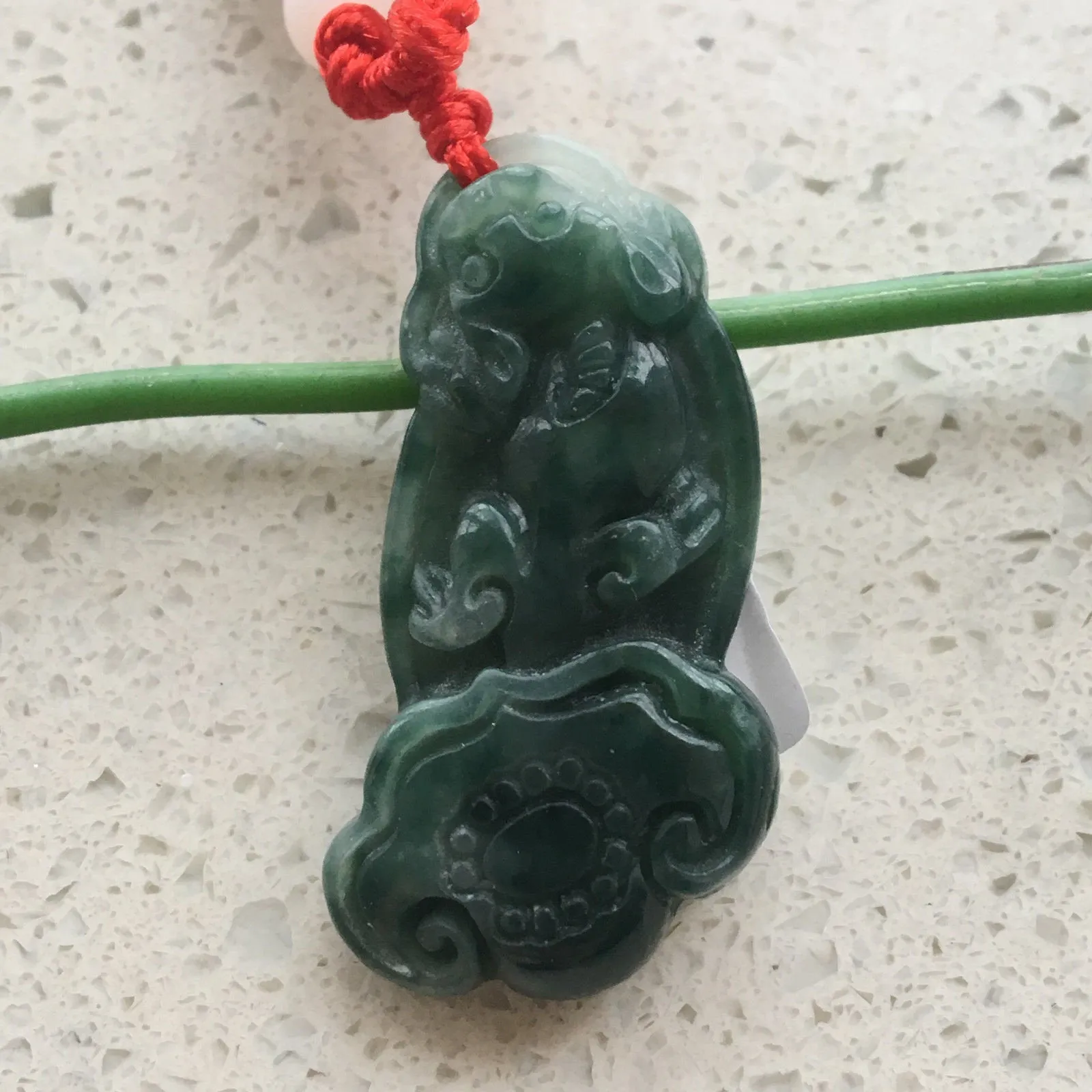 10% OFF- Certified Natural Oily Green Jadeite Emerald A*Jade HandCarved PiXiu Ruyi Pendant 貔貅 0129