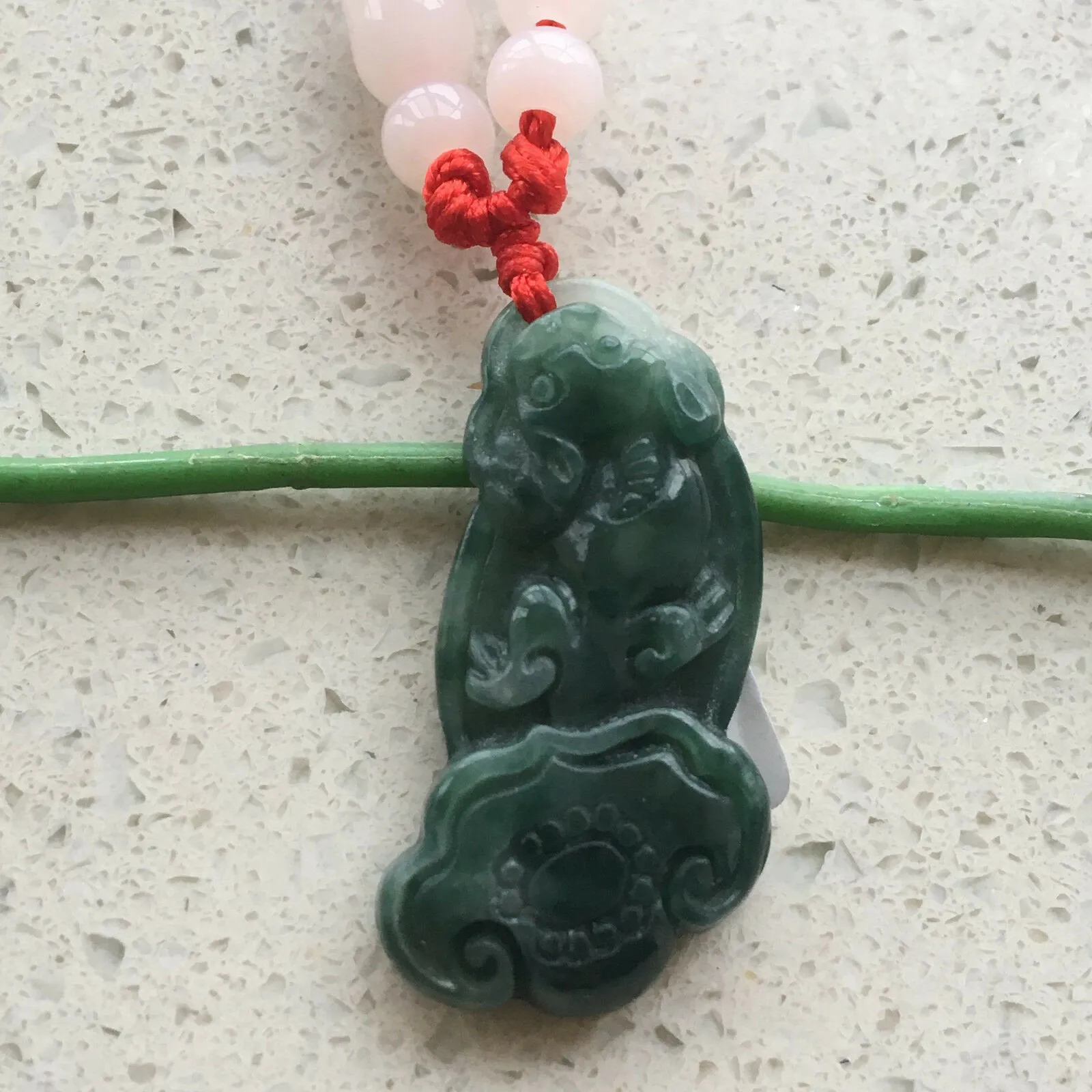 10% OFF- Certified Natural Oily Green Jadeite Emerald A*Jade HandCarved PiXiu Ruyi Pendant 貔貅 0129