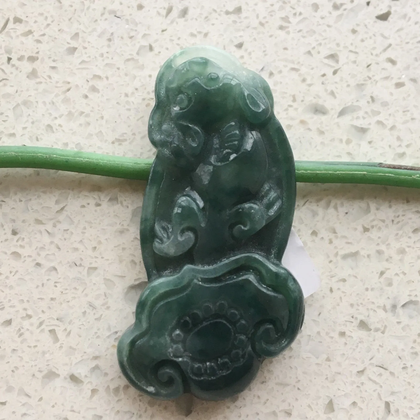 10% OFF- Certified Natural Oily Green Jadeite Emerald A*Jade HandCarved PiXiu Ruyi Pendant 貔貅 0129