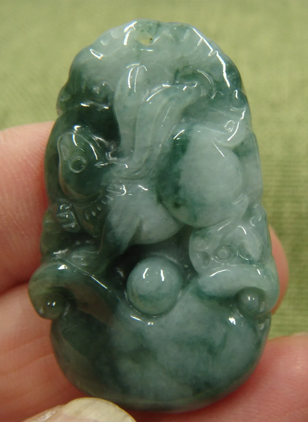 10% OFF- Certified Natural Oily Green Jadeite Emerald A*Jade HandCarved Rabbit Pendant 2635