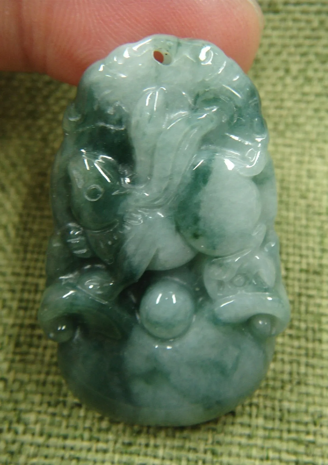 10% OFF- Certified Natural Oily Green Jadeite Emerald A*Jade HandCarved Rabbit Pendant 2635