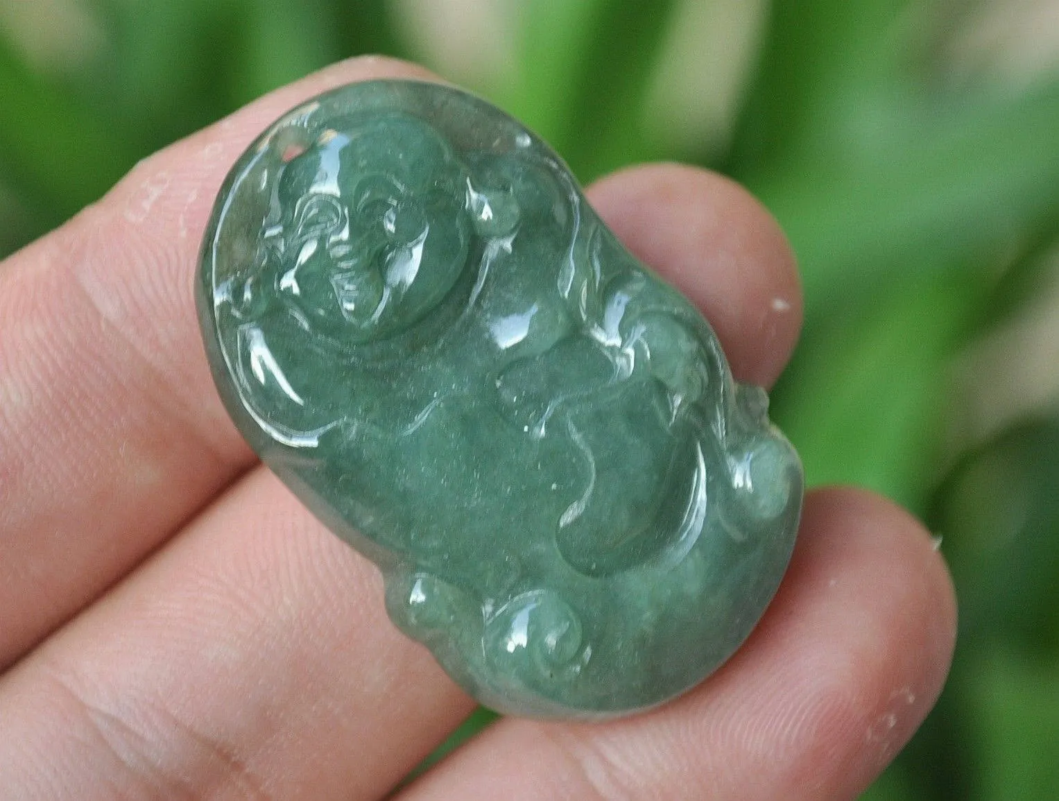 10% OFF- Certified Natural Oily Icy Jadeite Emerald A*Jade HandCarved Buddha Pendant A-6756