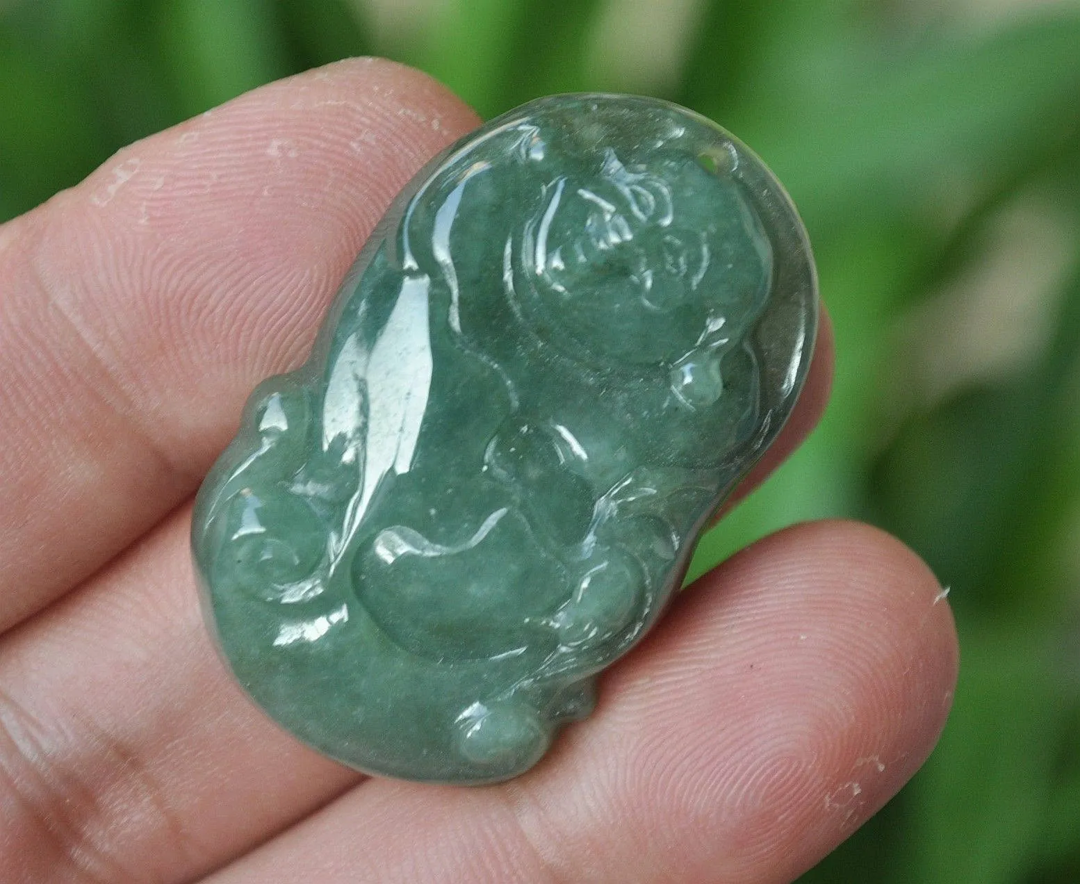 10% OFF- Certified Natural Oily Icy Jadeite Emerald A*Jade HandCarved Buddha Pendant A-6756