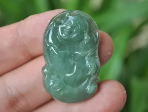 10% OFF- Certified Natural Oily Icy Jadeite Emerald A*Jade HandCarved Buddha Pendant A-6756