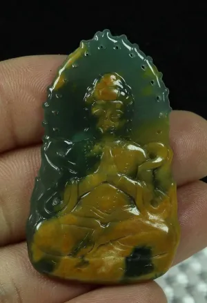 10% OFF- Certified Natural Oily Jadeite Emerald A*Jade HandCarved Pendant Buddha Meditation 佛之冥想 B637E