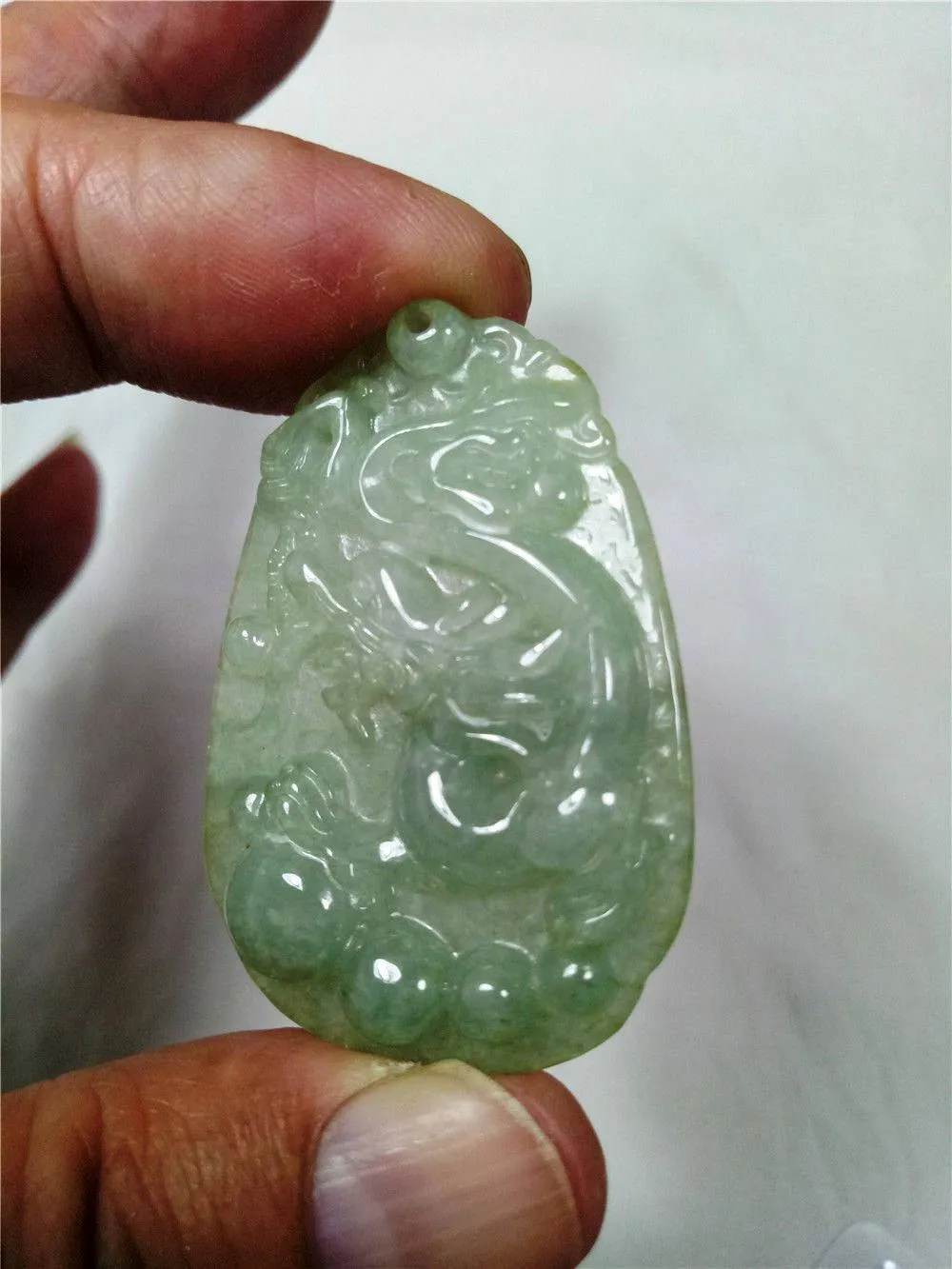 10% OFF- Certified Natural Oily Jadeite Emerald Jade Tablet Translucent Dragon Cloud Pendant 《Grade A》0095