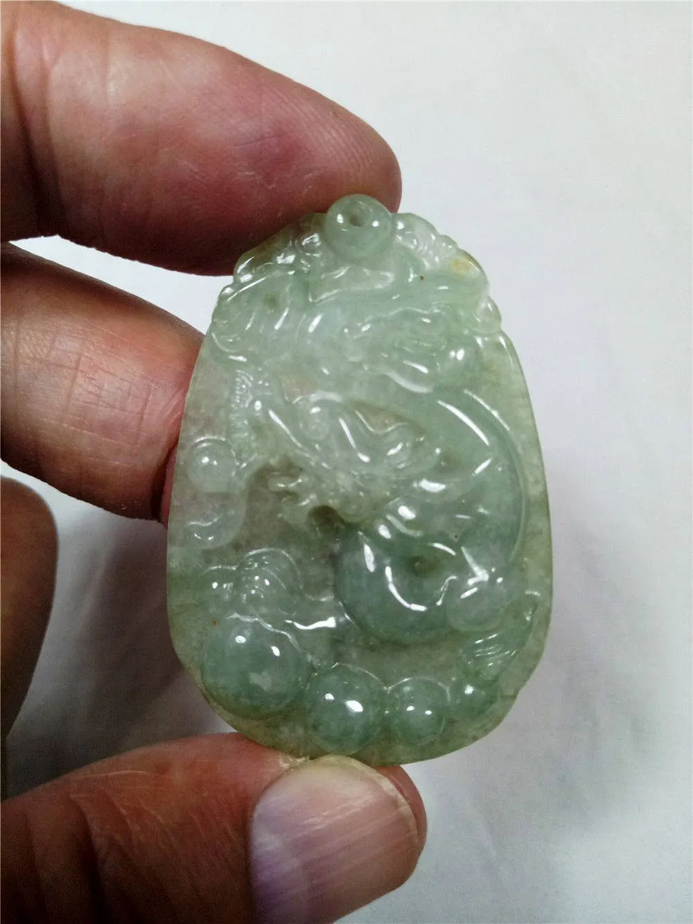 10% OFF- Certified Natural Oily Jadeite Emerald Jade Tablet Translucent Dragon Cloud Pendant 《Grade A》0095