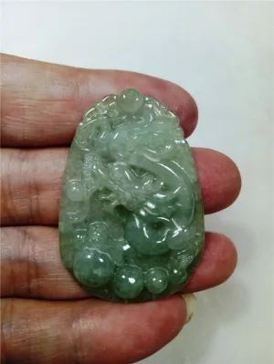 10% OFF- Certified Natural Oily Jadeite Emerald Jade Tablet Translucent Dragon Cloud Pendant 《Grade A》0095