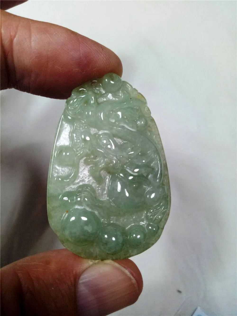 10% OFF- Certified Natural Oily Jadeite Emerald Jade Tablet Translucent Dragon Cloud Pendant 《Grade A》0095