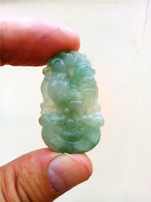 10% OFF- Certified Natural Oily Jadeite Emerald Jade Tablet Translucent Rooster Pendant 《Grade A》0208