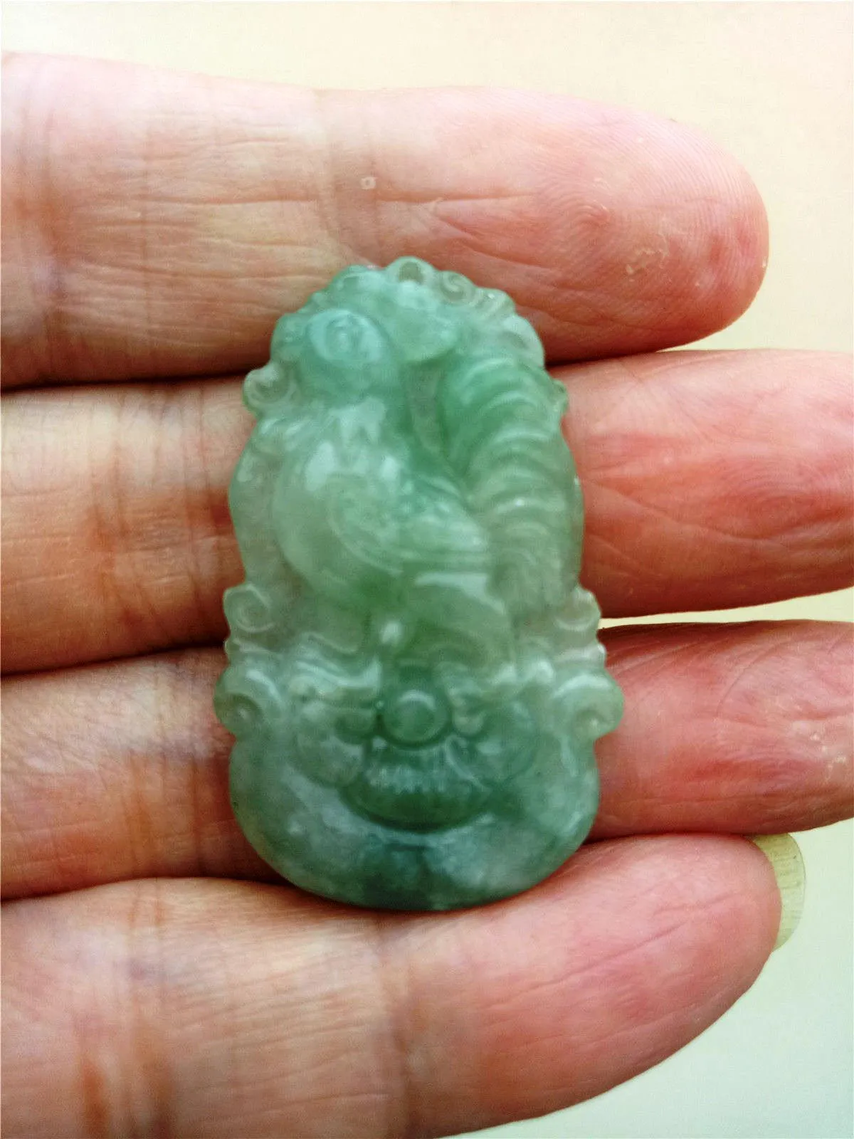 10% OFF- Certified Natural Oily Jadeite Emerald Jade Tablet Translucent Rooster Pendant 《Grade A》0208