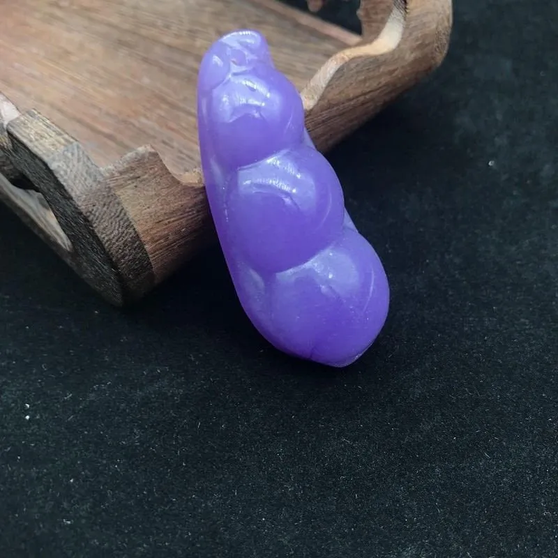 10% OFF- Certified Natural Purple Ice Jadeite Emerald A Jade HandCarved Ping Beans Pendant 21