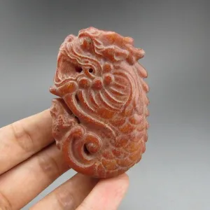 10% OFF- Certified Natural Red Jadeite Emerald A*Jade HandCarved Hongshan Culture Dragon Fish Pendant A198