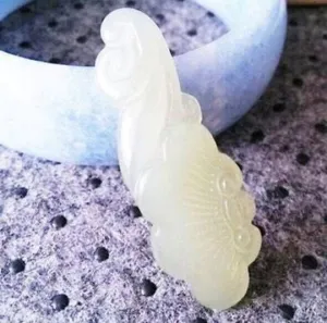 10% OFF- Certified Natural White Emerald A Jade Handcarved Lucky Ruyi Pendant A1940