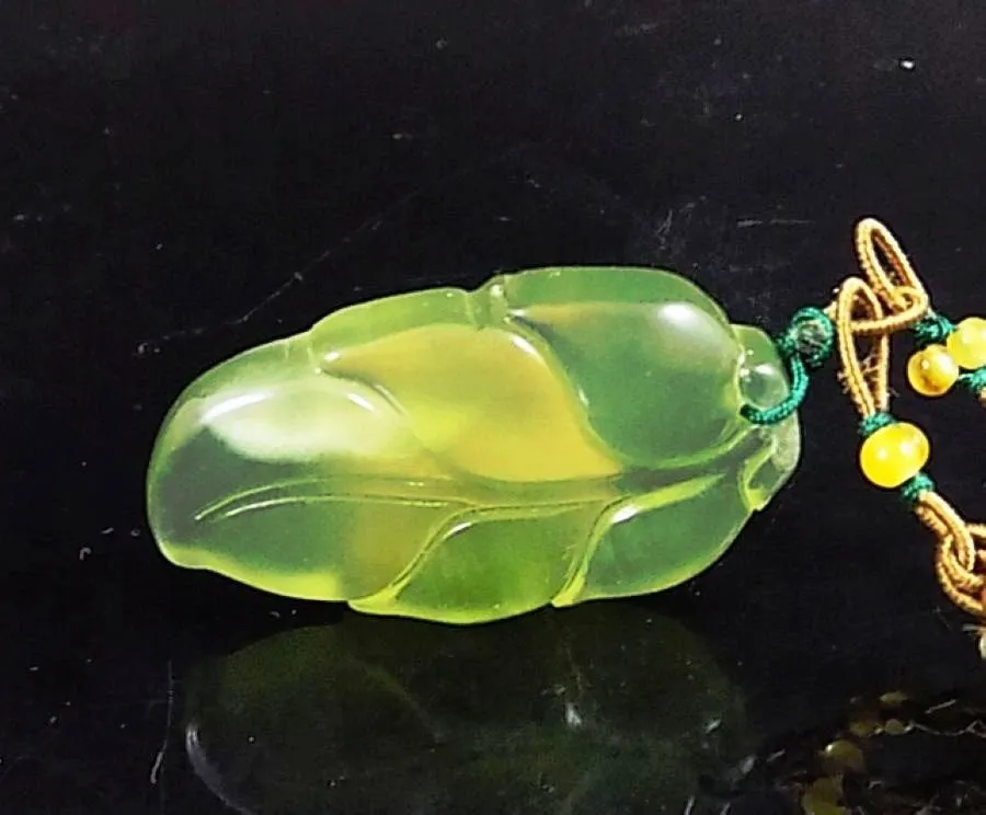 10% OFF on Sales- Certified Natural Ice Jadeite Emerald Jade Tablets Leaf Pendant 《Grade A》0741