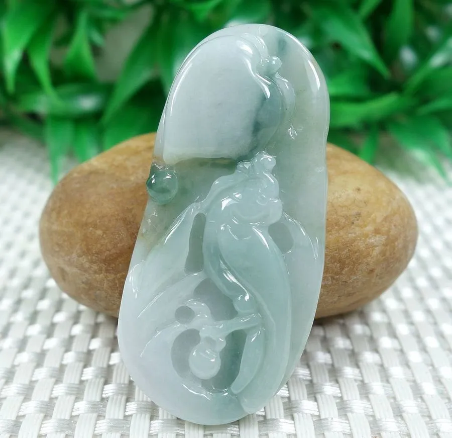 10% OFF on Sales- Certified Natural Icy Jadeite Emerald Jade tablets Bird Pendant（富贵鸟）《Grade A》1652