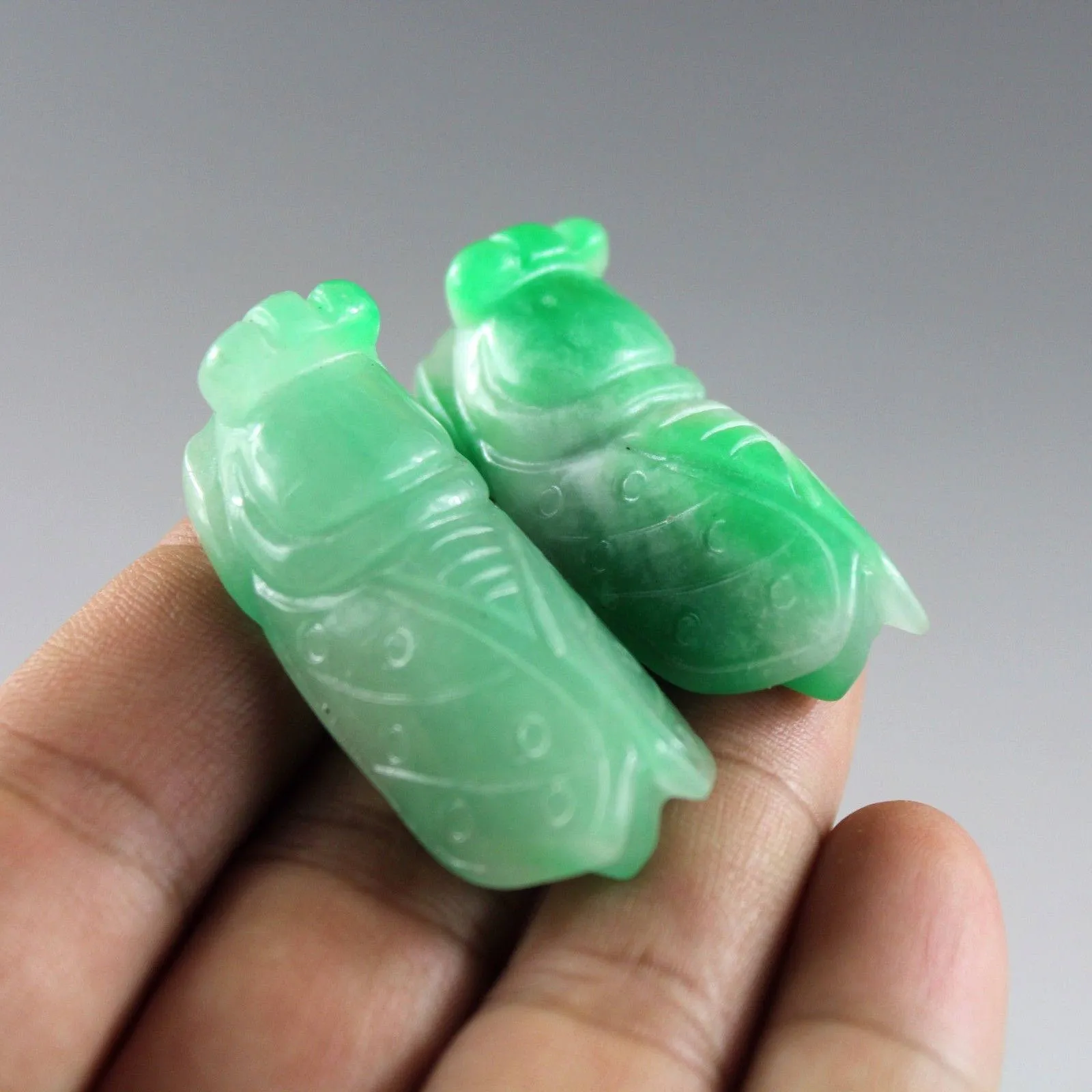 10% OFF on Sales- Certified Natural Jadeite Emerald Jade A Pair-Cicada Pendants《Grade A》1947