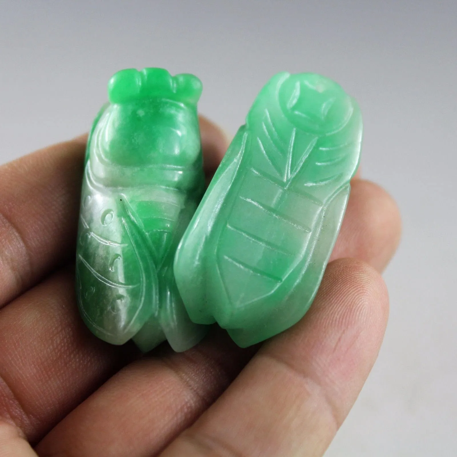 10% OFF on Sales- Certified Natural Jadeite Emerald Jade A Pair-Cicada Pendants《Grade A》1947
