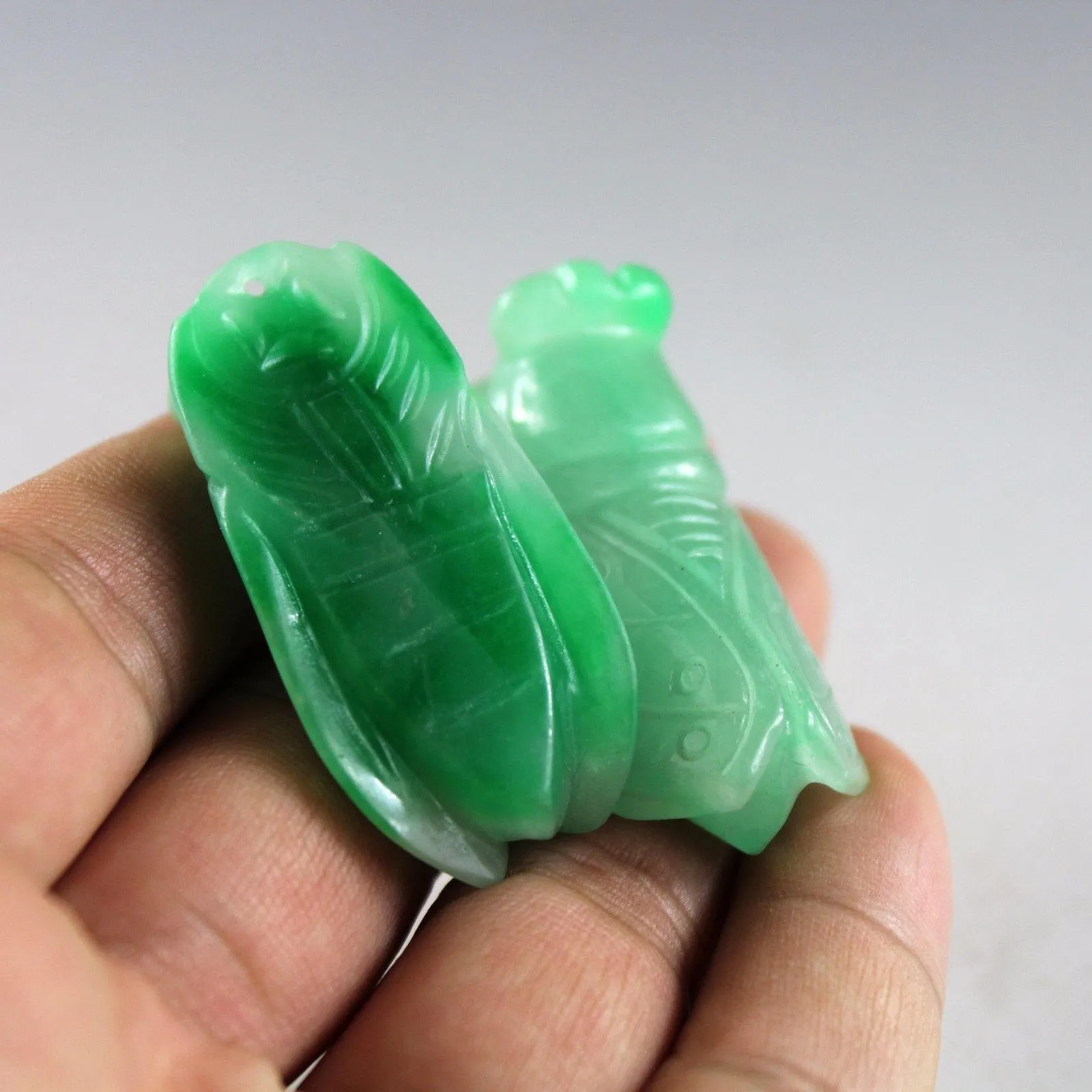 10% OFF on Sales- Certified Natural Jadeite Emerald Jade A Pair-Cicada Pendants《Grade A》1947