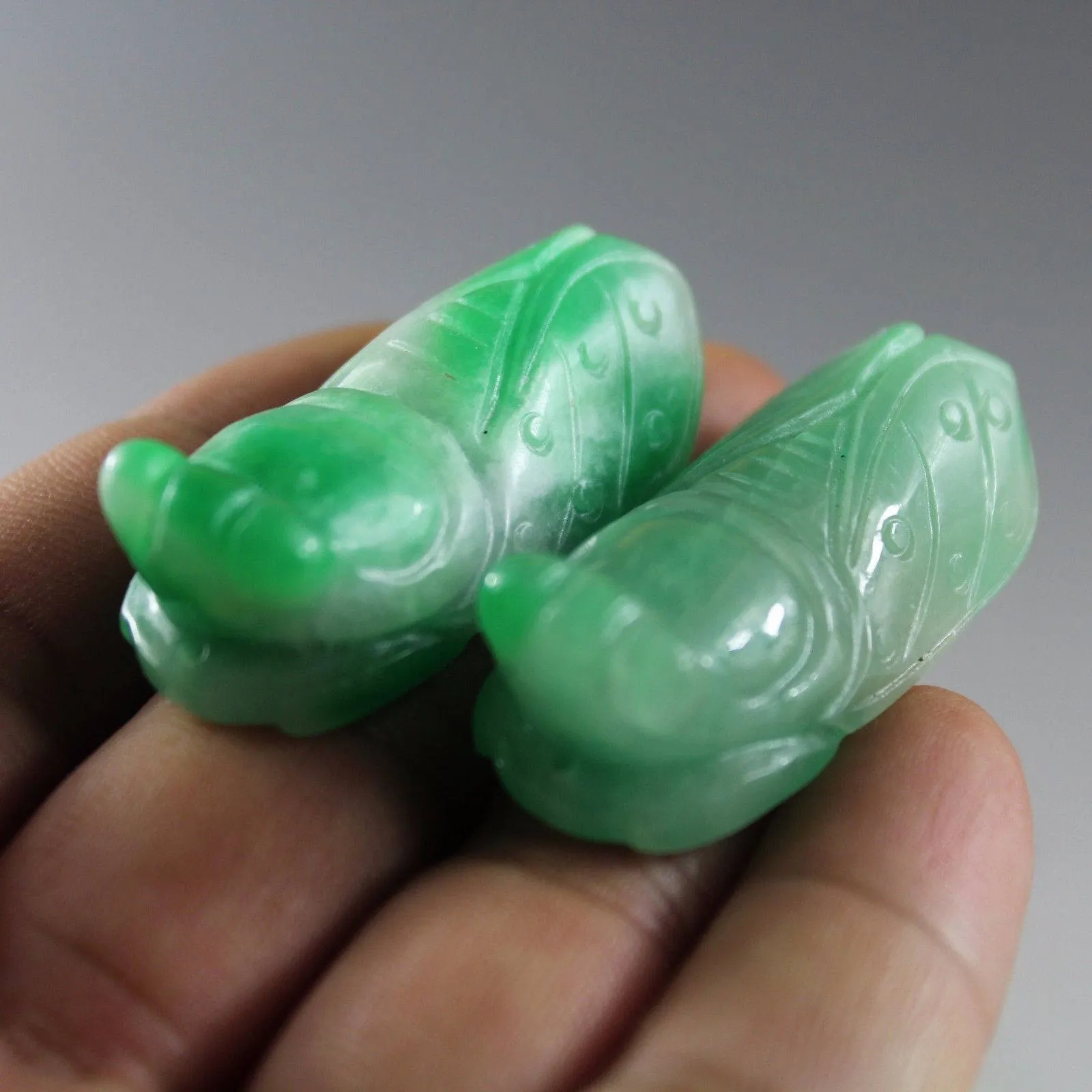 10% OFF on Sales- Certified Natural Jadeite Emerald Jade A Pair-Cicada Pendants《Grade A》1947