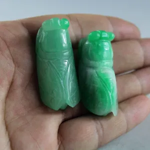 10% OFF on Sales- Certified Natural Jadeite Emerald Jade A Pair-Cicada Pendants《Grade A》1947