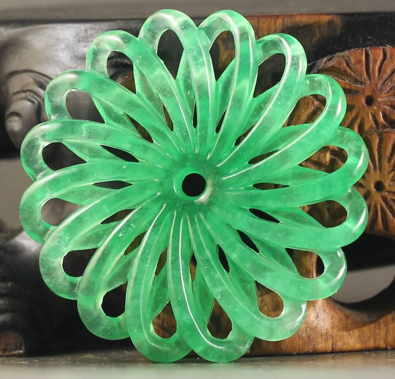10% OFF- Wonderful Unique Certified Natural Jadeite Emerald A*Jade HandCarved Flower Pendant NO.A972