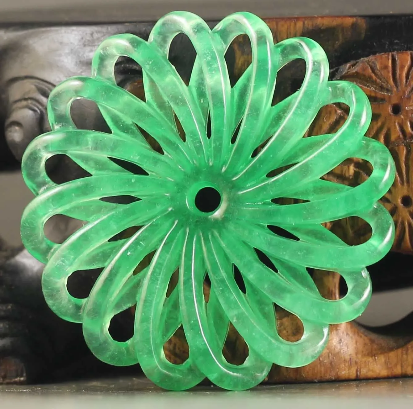 10% OFF- Wonderful Unique Certified Natural Jadeite Emerald A*Jade HandCarved Flower Pendant NO.A972