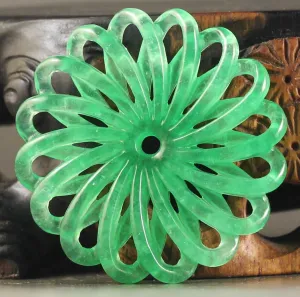 10% OFF- Wonderful Unique Certified Natural Jadeite Emerald A*Jade HandCarved Flower Pendant NO.A972