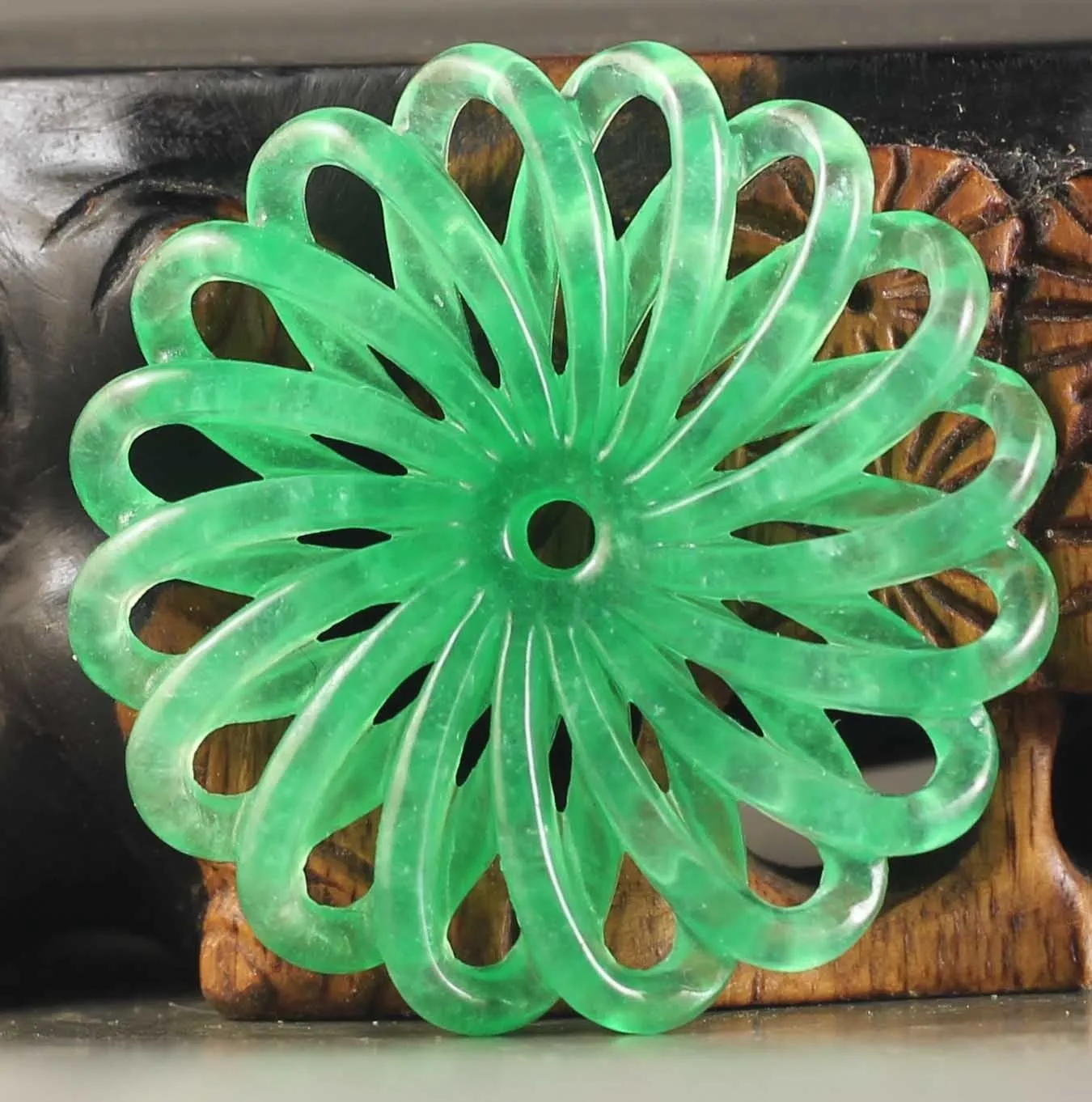 10% OFF- Wonderful Unique Certified Natural Jadeite Emerald A*Jade HandCarved Flower Pendant NO.A972