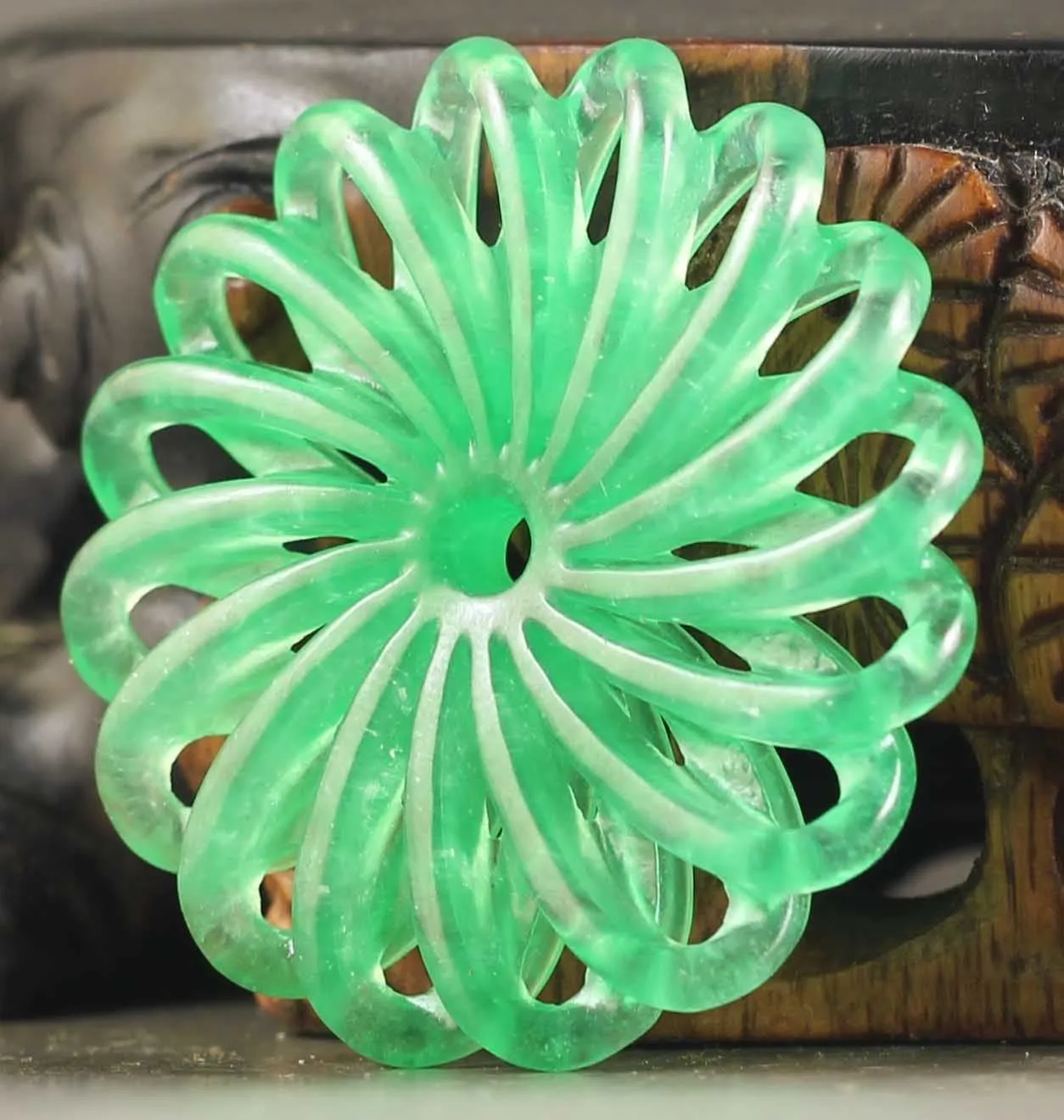10% OFF- Wonderful Unique Certified Natural Jadeite Emerald A*Jade HandCarved Flower Pendant NO.A972