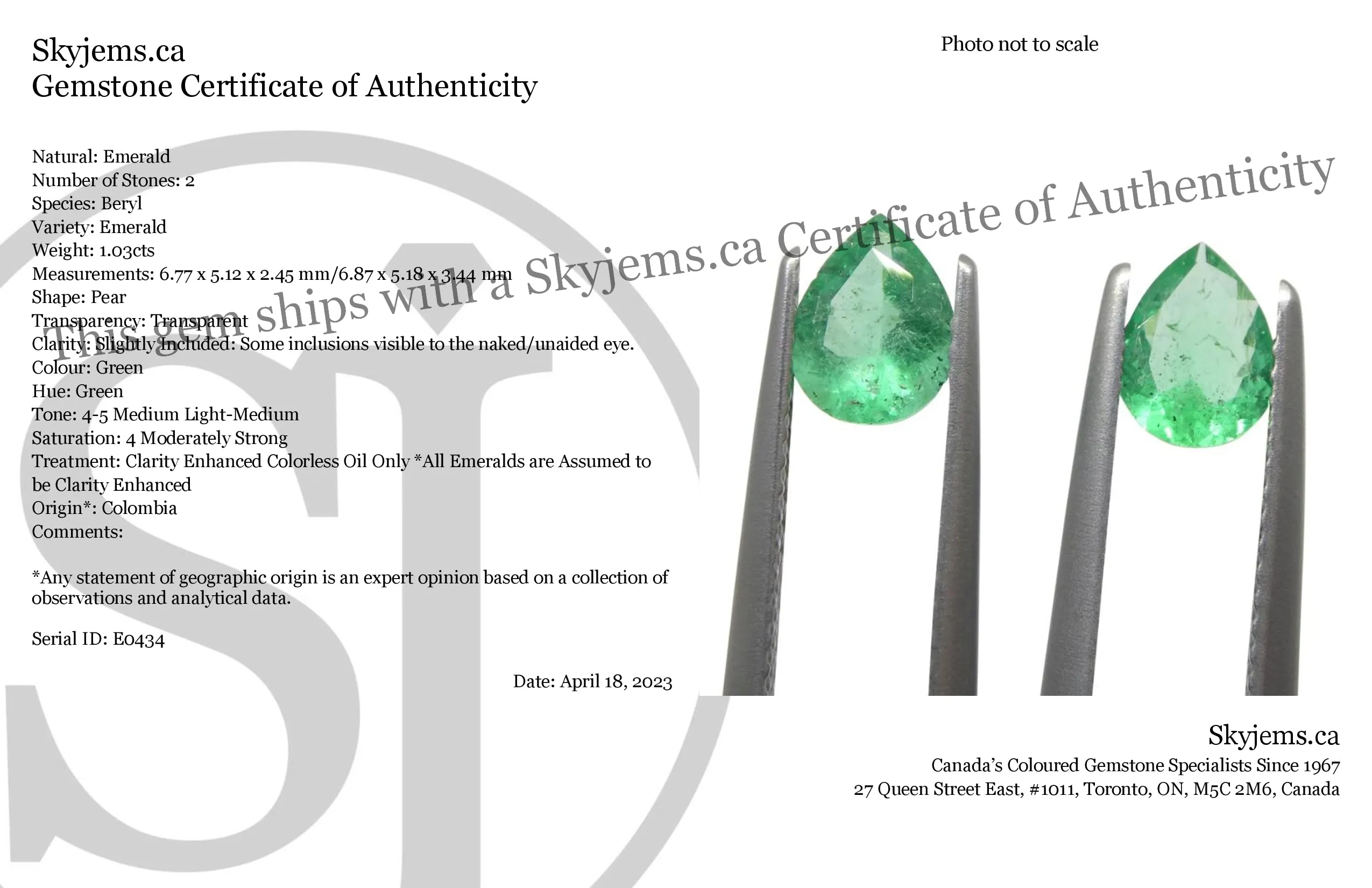 1.03ct Pair Pear Green Emerald from Colombia