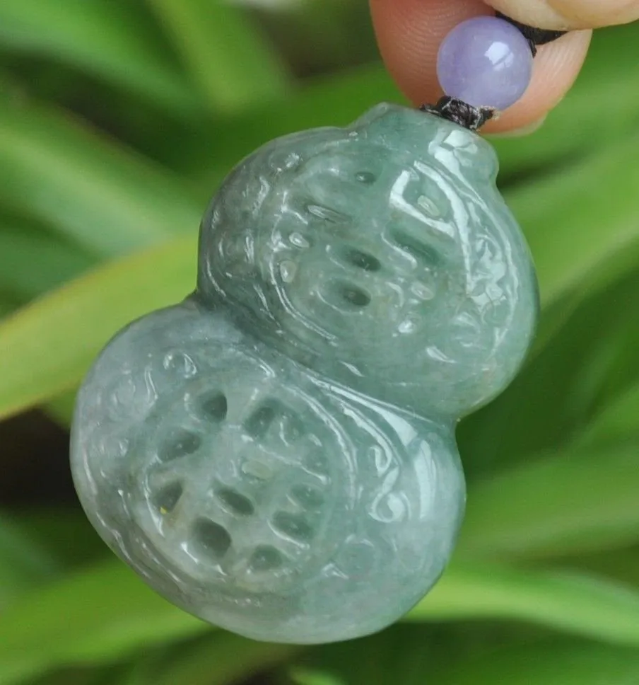 10%OFF- Certified Natural Icy Jadeite Emerald Jade Translucent Gourd Pendant《Grade A》3580