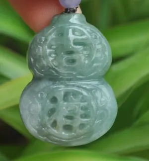 10%OFF- Certified Natural Icy Jadeite Emerald Jade Translucent Gourd Pendant《Grade A》3580
