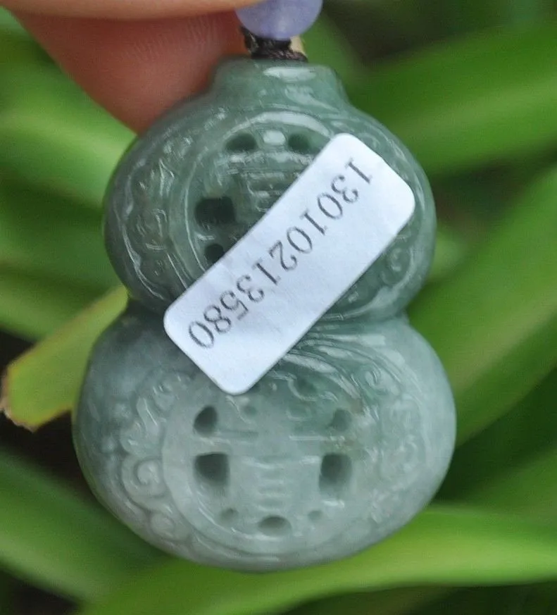 10%OFF- Certified Natural Icy Jadeite Emerald Jade Translucent Gourd Pendant《Grade A》3580
