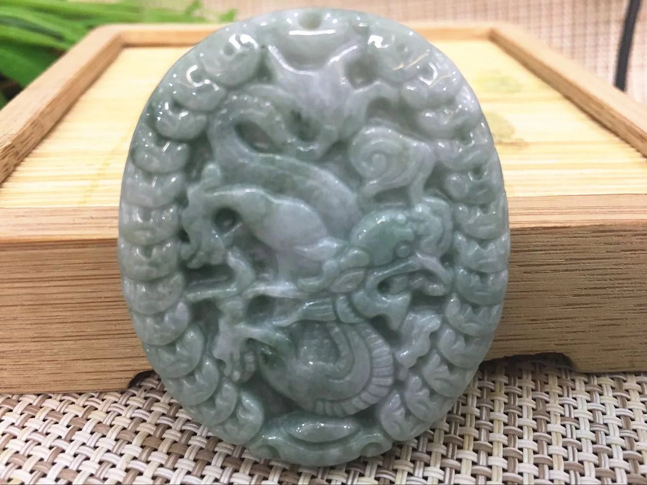 10%OFF- Certified Natural Jadeite Emerald Jade HandCarved Translucent Dragon Pendant《Grade A》818