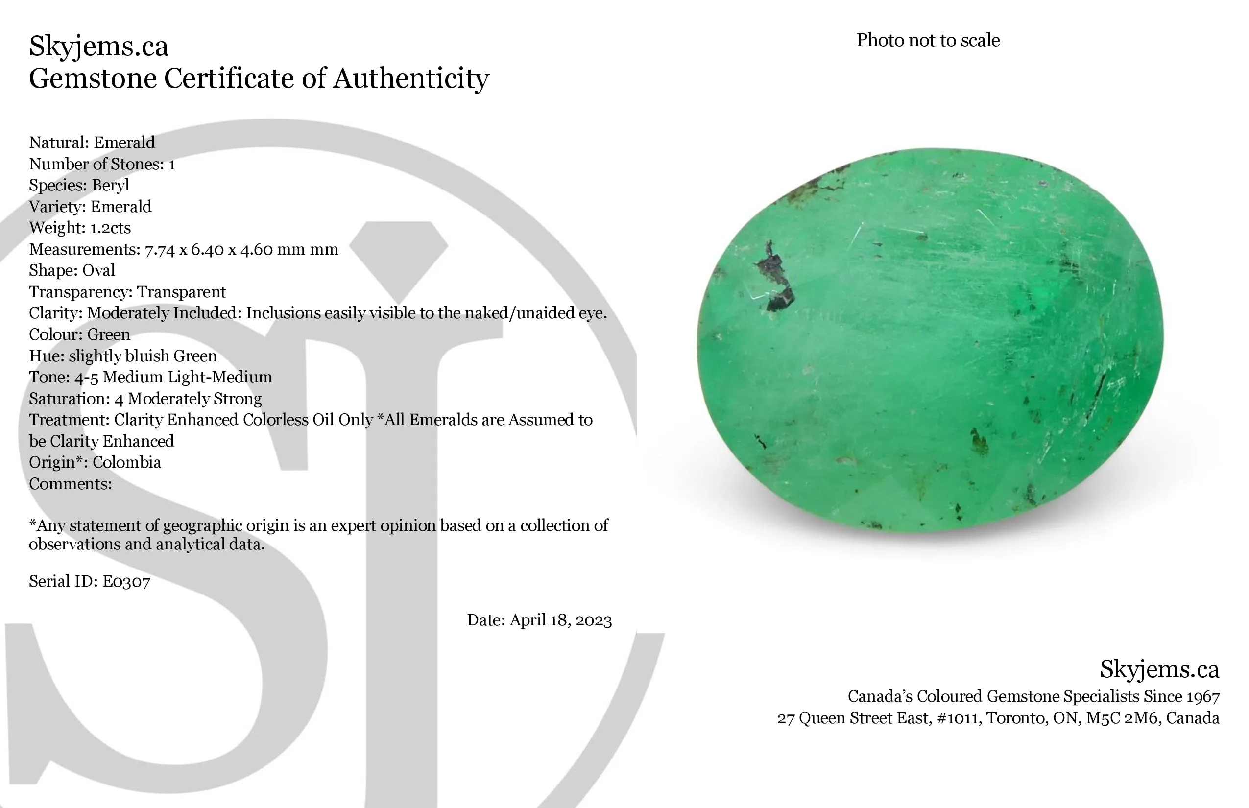 1.20ct Oval Green Emerald from Colombia