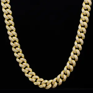 12mm Iced Out Cuban Link Necklace in 14K Gold KRKC