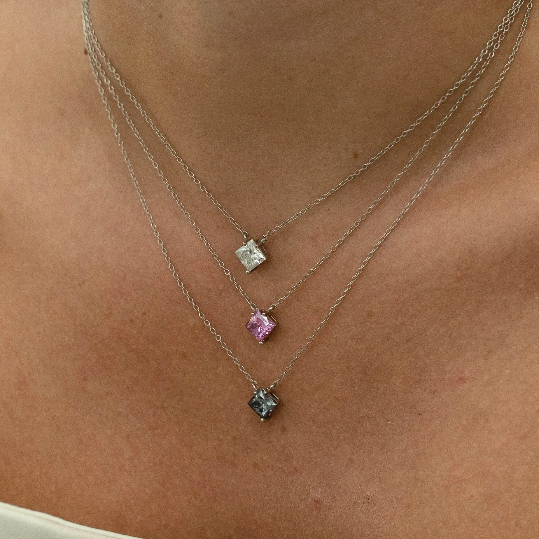 1.30 d.e.w cts 6mm Princess Cut Colleen Moissanite Necklace