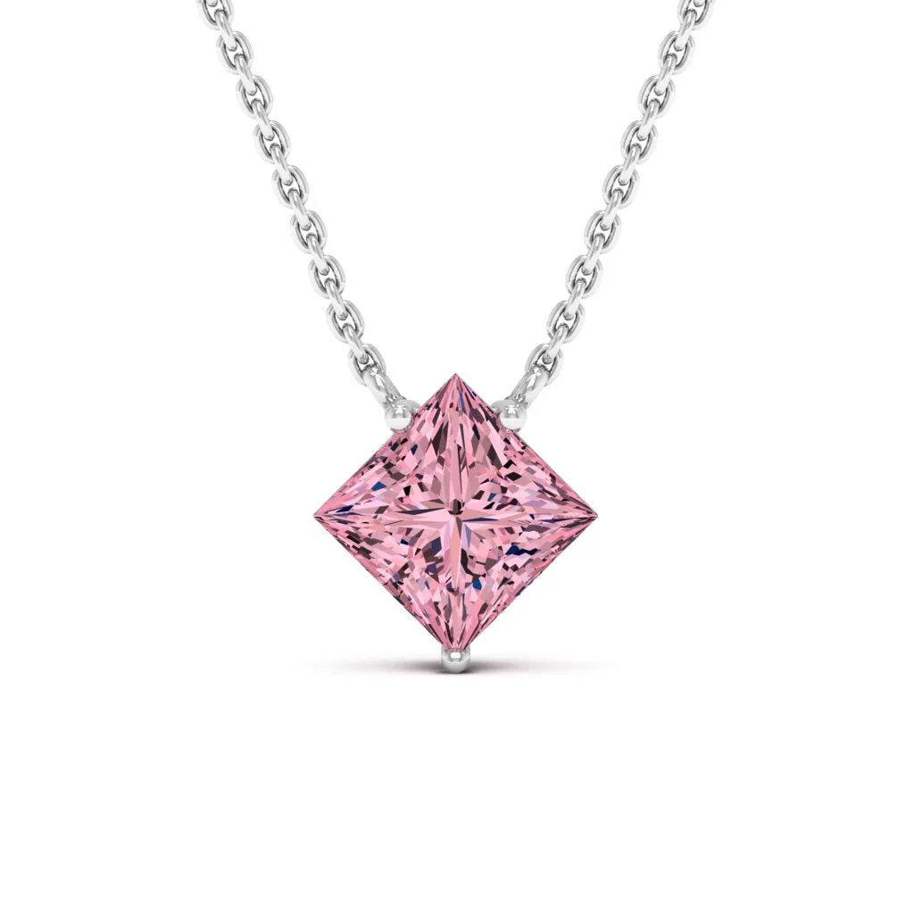1.30 d.e.w cts 6mm Princess Cut Colleen Moissanite Necklace