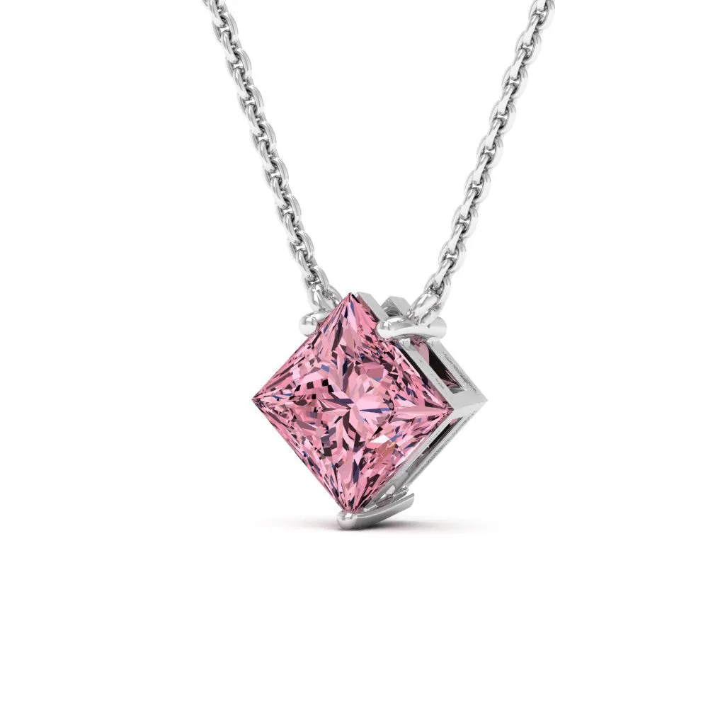 1.30 d.e.w cts 6mm Princess Cut Colleen Moissanite Necklace