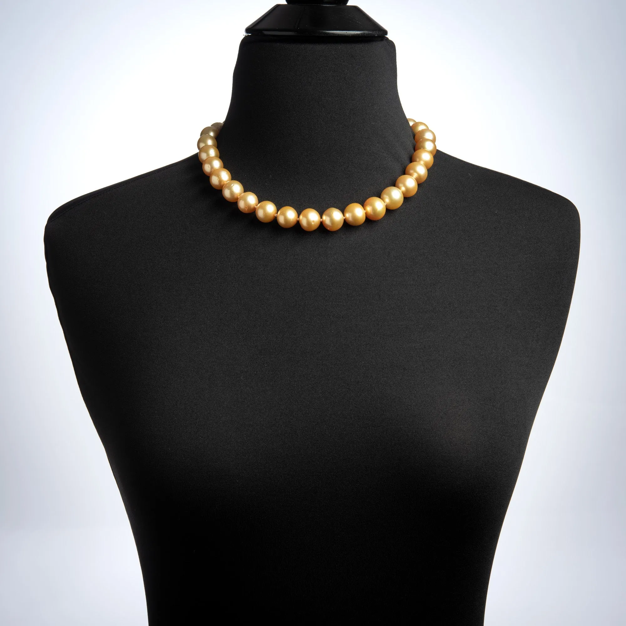 13mm to 14mm Golden South Sea Pearl Necklace Diamond Clasp 14k Gold 18" Estate