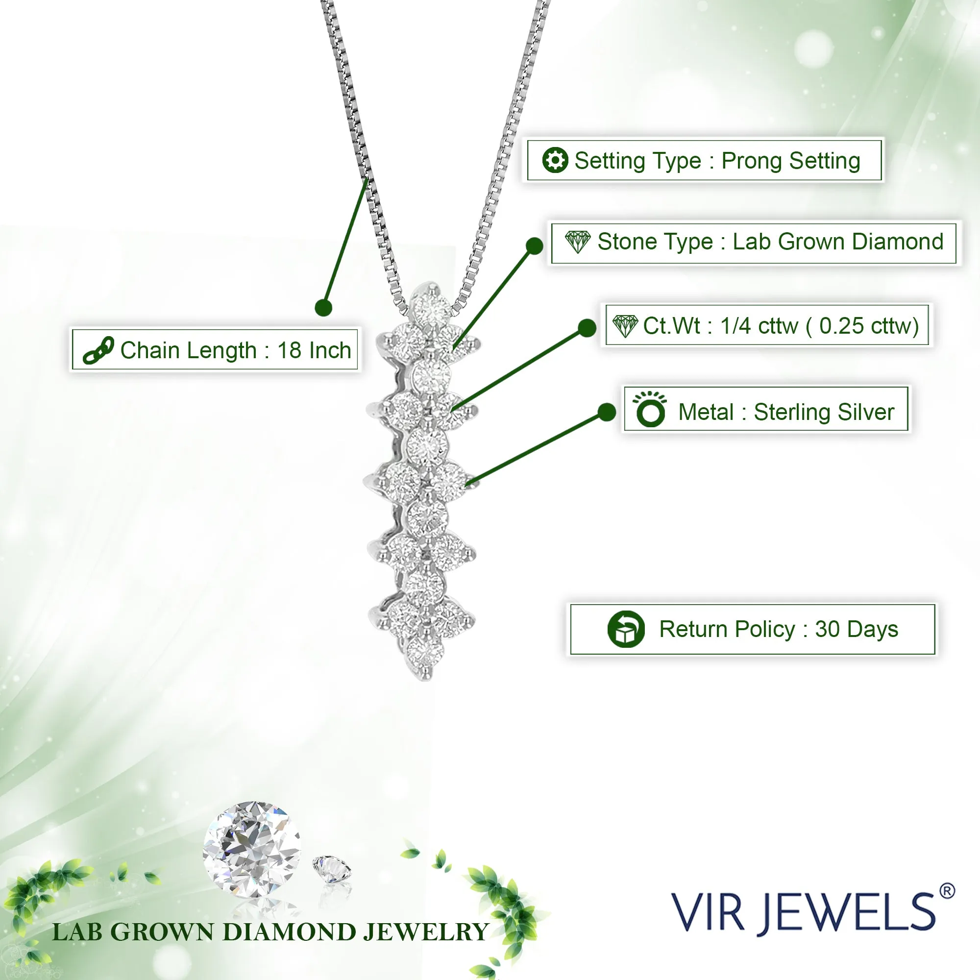 1/4 cttw Lab Grown Diamond Braid Pendant Necklace Sterling Silver