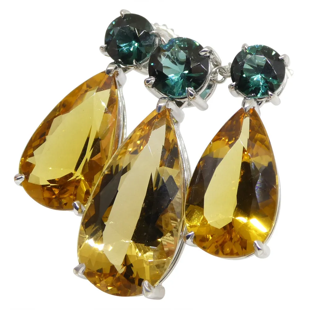 14.05ct Heliodor and Indicolite Tourmaline Earrings and Pendant set in 14kt White Gold with Certificate