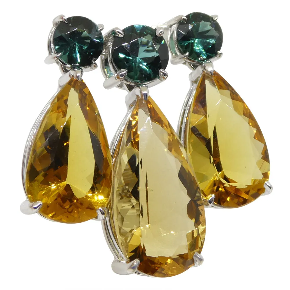 14.05ct Heliodor and Indicolite Tourmaline Earrings and Pendant set in 14kt White Gold with Certificate