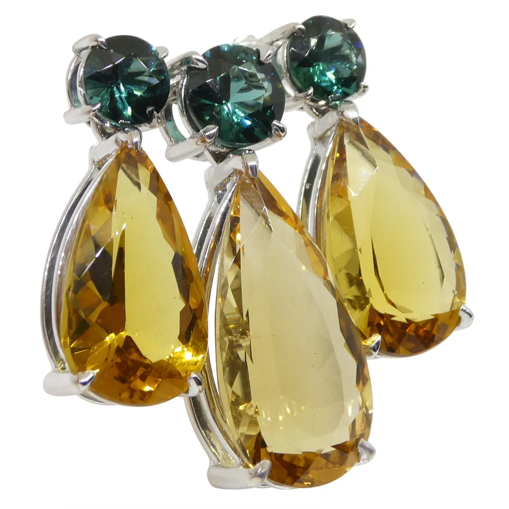 14.05ct Heliodor and Indicolite Tourmaline Earrings and Pendant set in 14kt White Gold with Certificate