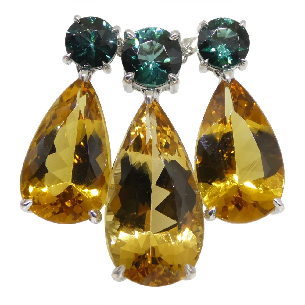 14.05ct Heliodor and Indicolite Tourmaline Earrings and Pendant set in 14kt White Gold with Certificate