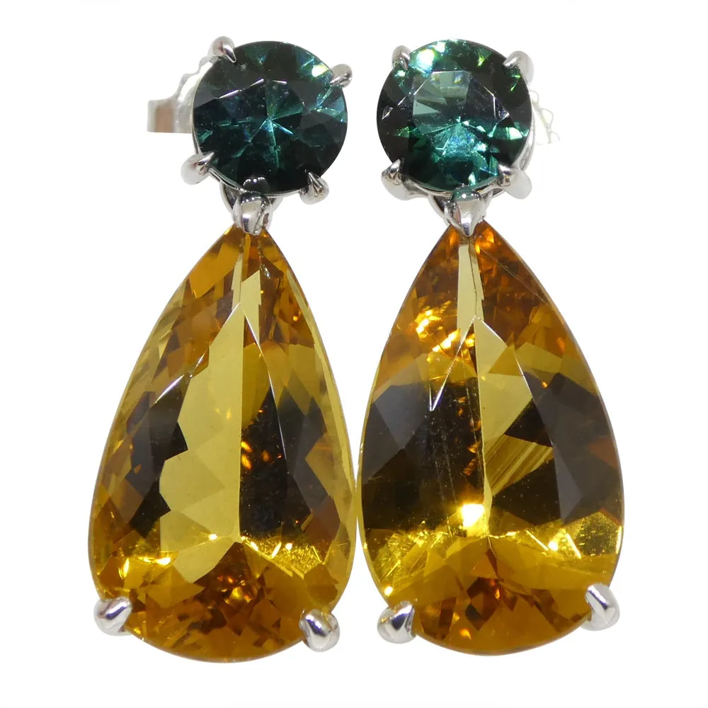 14.05ct Heliodor and Indicolite Tourmaline Earrings and Pendant set in 14kt White Gold with Certificate