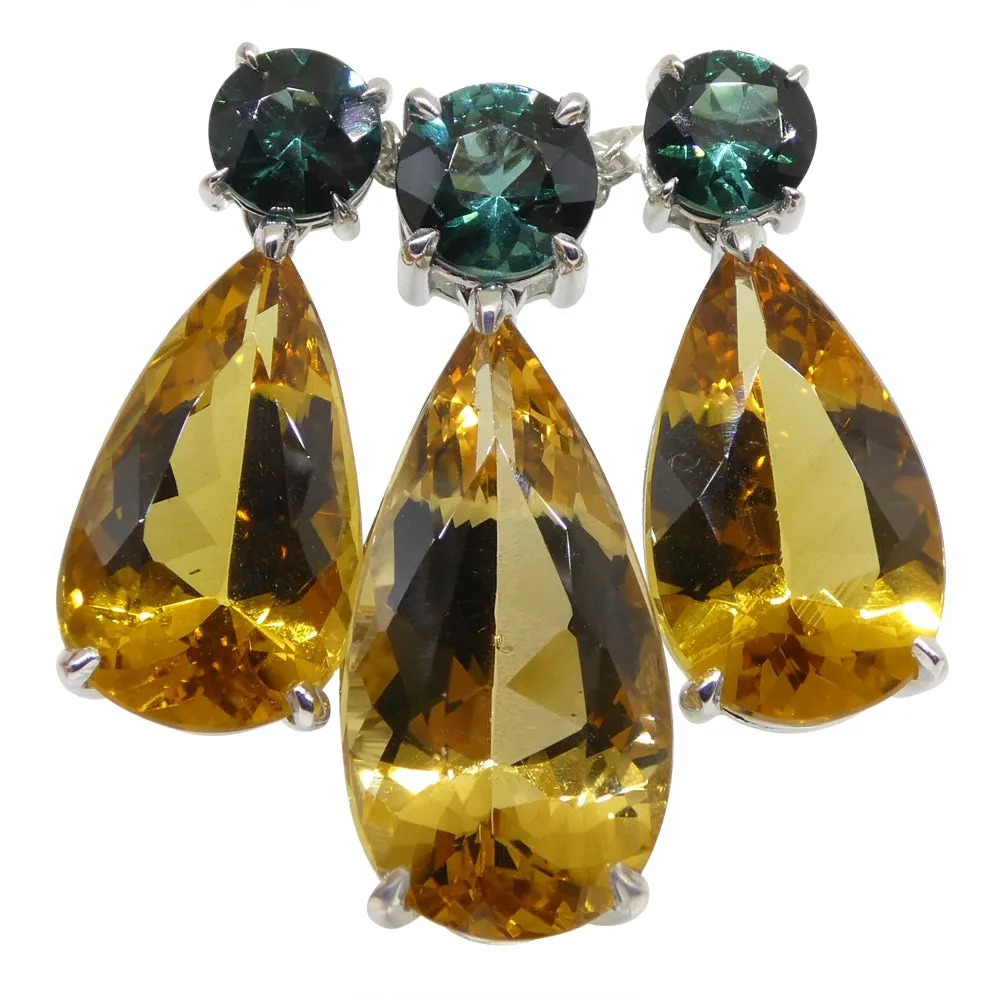 14.05ct Heliodor and Indicolite Tourmaline Earrings and Pendant set in 14kt White Gold with Certificate