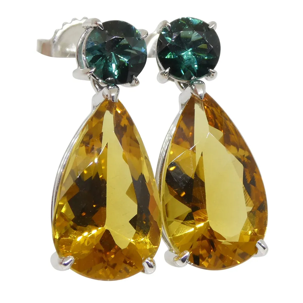 14.05ct Heliodor and Indicolite Tourmaline Earrings and Pendant set in 14kt White Gold with Certificate